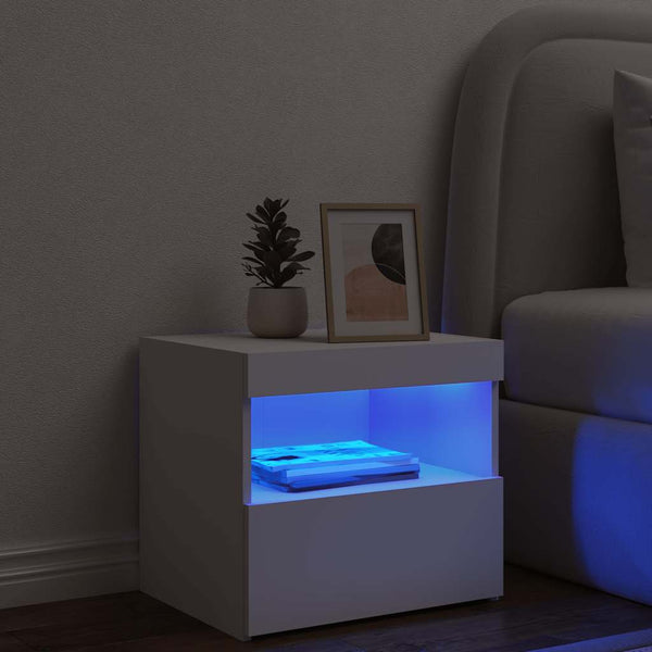 Nachttisch Weiß mit LED-Leuchten 50x40x45 cm