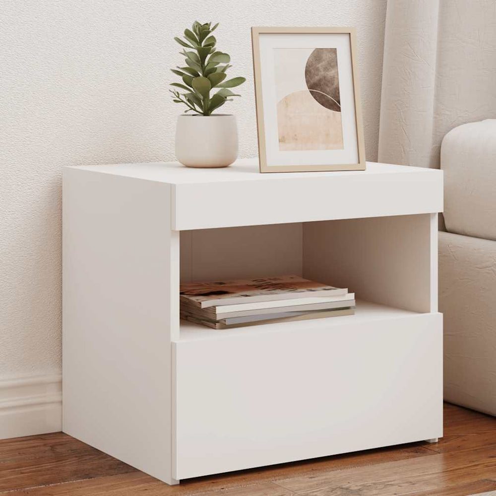 vidaXL Bedside Cabinet with LED Lights White 50x40x45 cm
