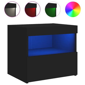 Nachttisch Schwarz mit LED-Leuchten 50x40x45 cm