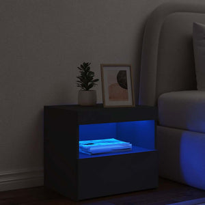 Nachttisch Schwarz mit LED-Leuchten 50x40x45 cm