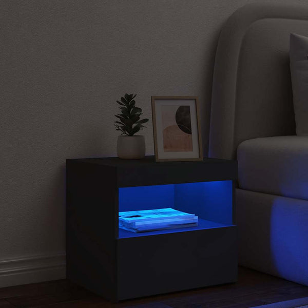 Nachttisch Schwarz mit LED-Leuchten 50x40x45 cm
