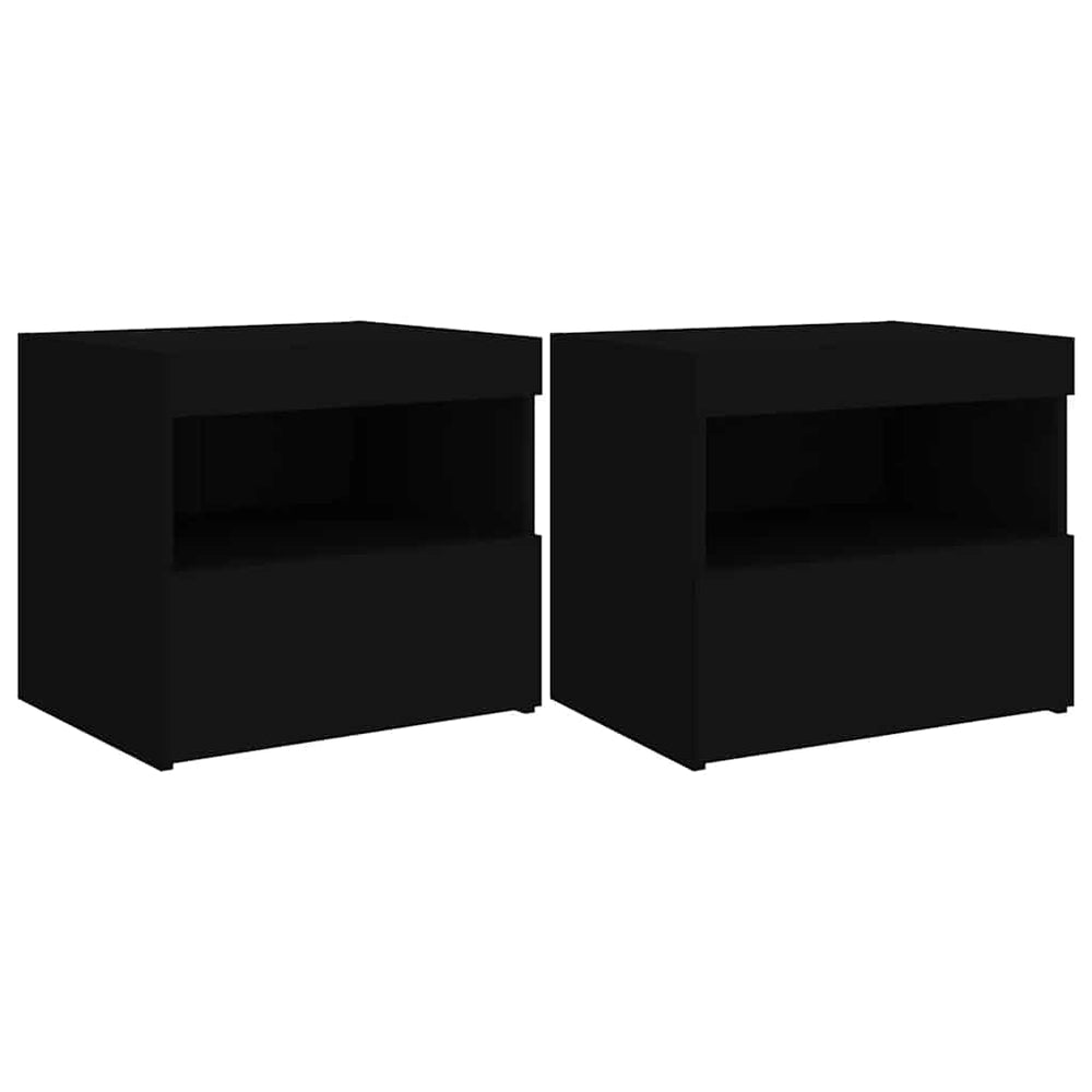 Nachttische mit LED-Leuchten, 2er-Set, Schwarz