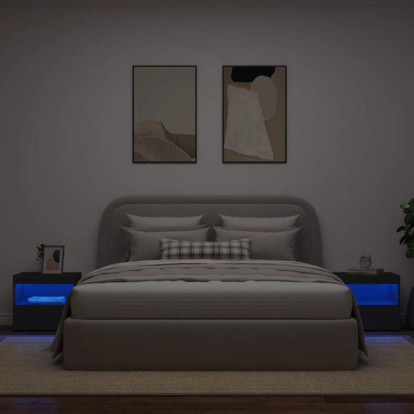 Nachttische mit LED-Leuchten, 2er-Set, Schwarz