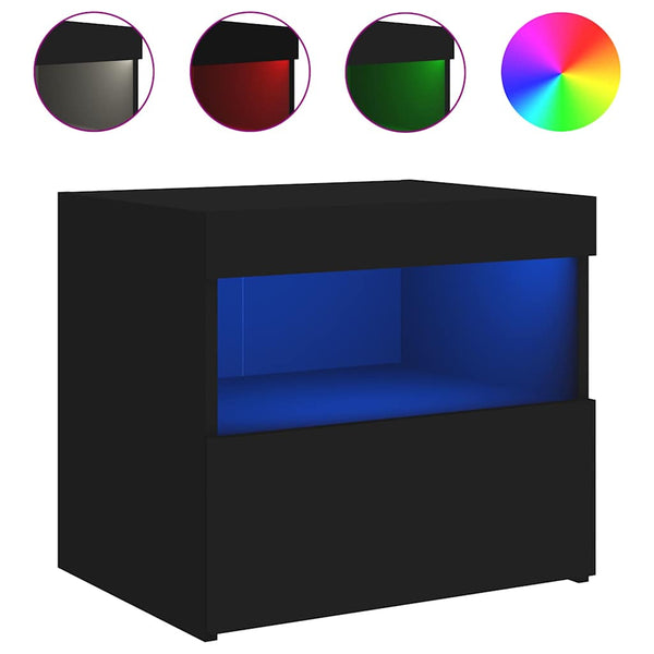 Nachttische mit LED-Leuchten, 2er-Set, Schwarz