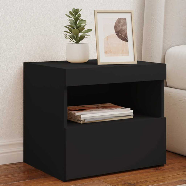 Nachttische mit LED-Leuchten, 2er-Set, Schwarz
