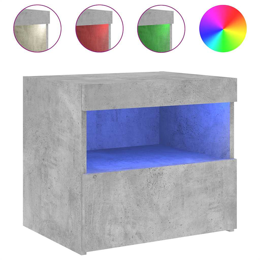 vidaXL Nightstand with LED Lights Concrete Gray 50x40x45 cm