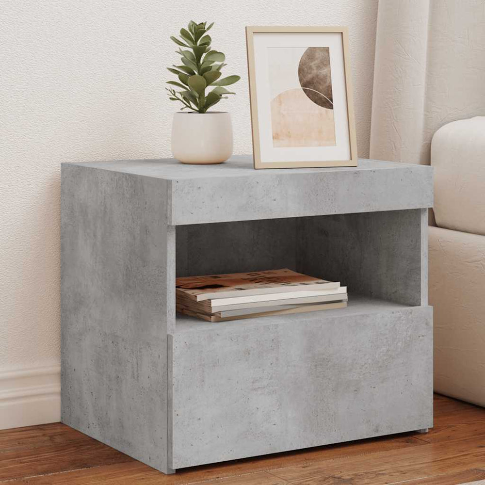 vidaXL Nightstand with LED Lights Concrete Gray 50x40x45 cm