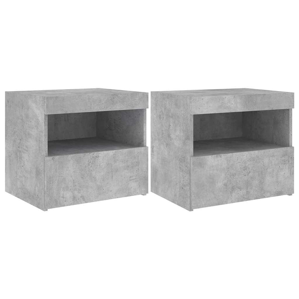 vidaXL Nightstands with LED Lights 2 pcs Concrete Gray 50x40x45 cm