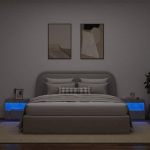 Nachttische mit LED-Leuchten, 2er-Set Betongrau