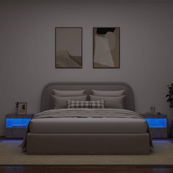 Nachttische mit LED-Leuchten, 2er-Set Betongrau