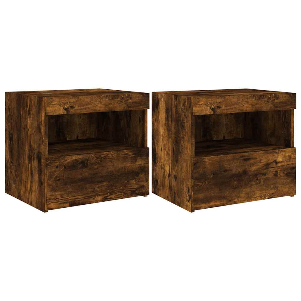 vidaXL Nightstands with LED Lights 2 pcs Smoked Oak 50x40x45 cm