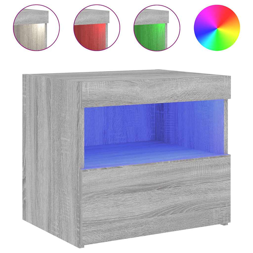 vidaXL Bedside Table with LED Lights Sonoma Grey 50x40x45 cm