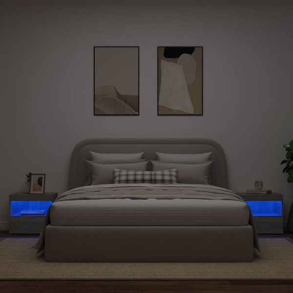 Nachttische mit LED-Leuchten, 2er-Set, Grau Sonoma