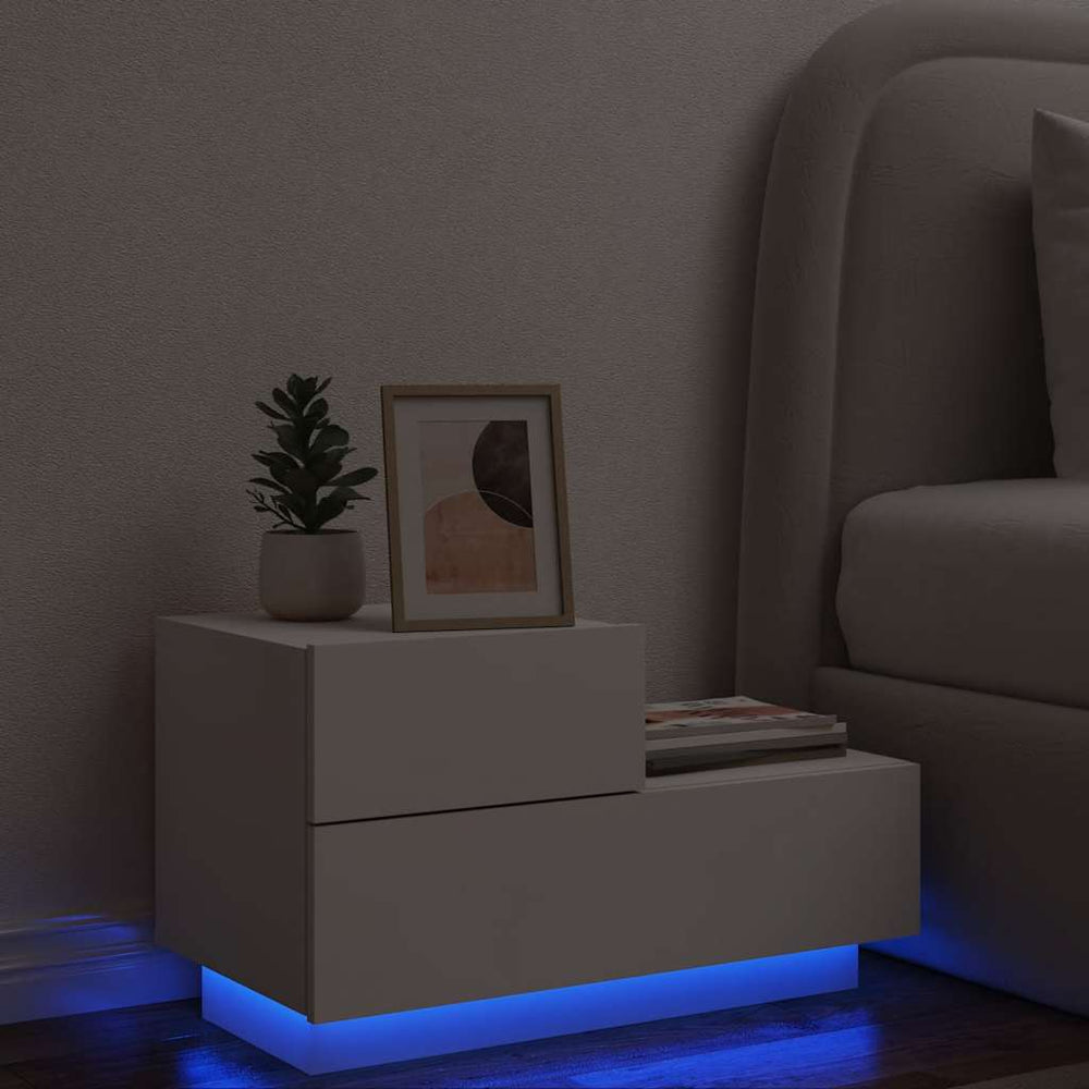 vidaXL Nightstand with LED Lights White 70x36x40.5 cm