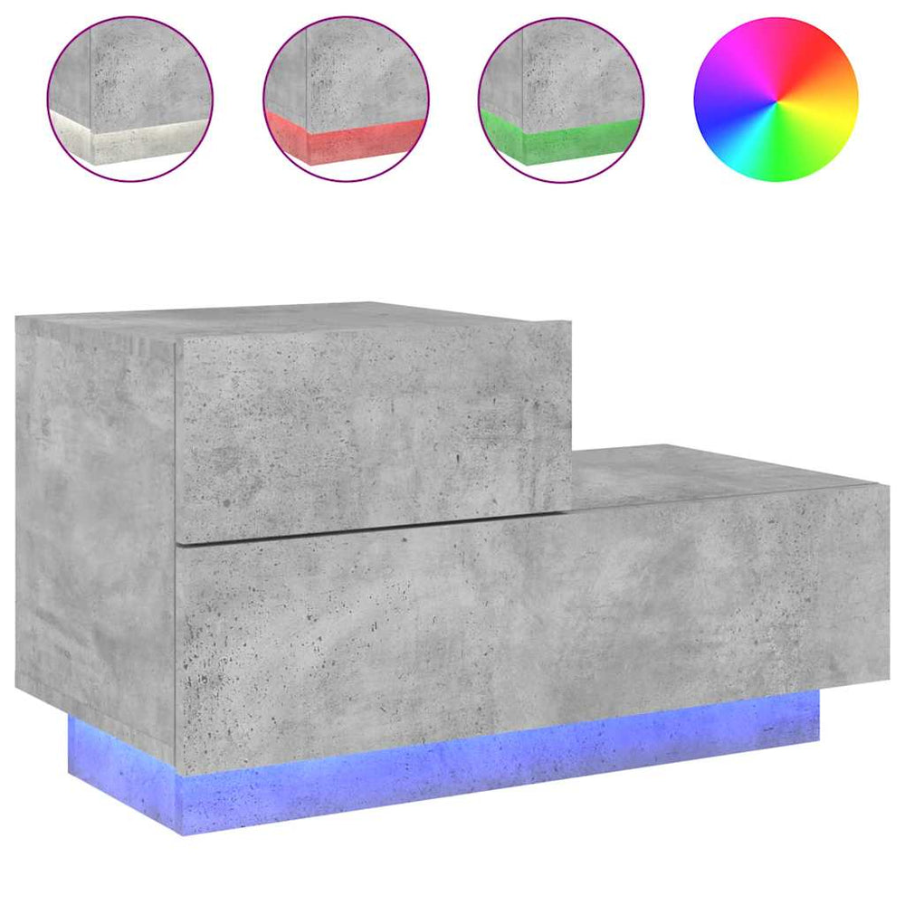 vidaXL Nightstand with LED Lights Concrete Gray 70x36x40.5 cm