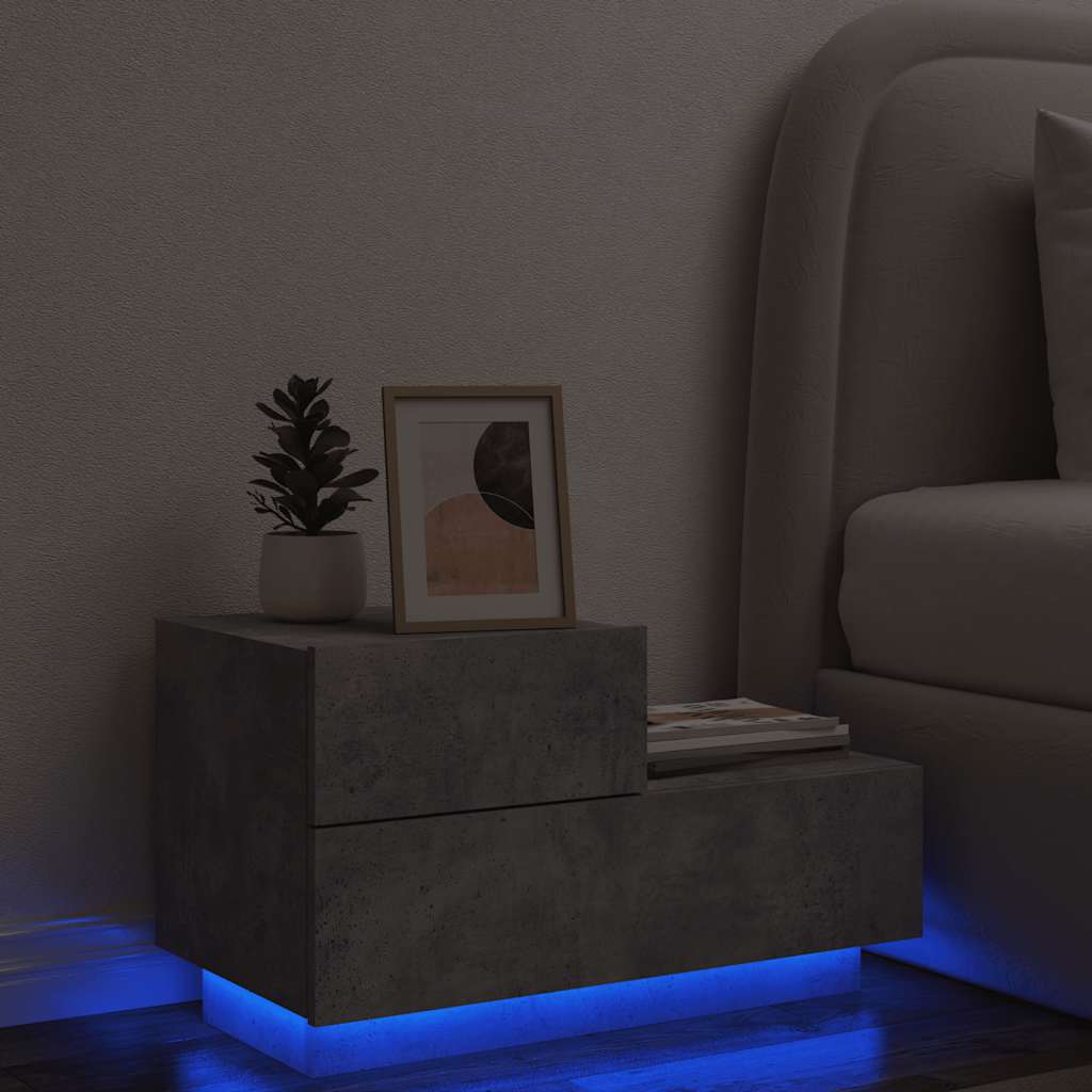 Nachttisch Betongrau mit LED-Leuchten 70 cm