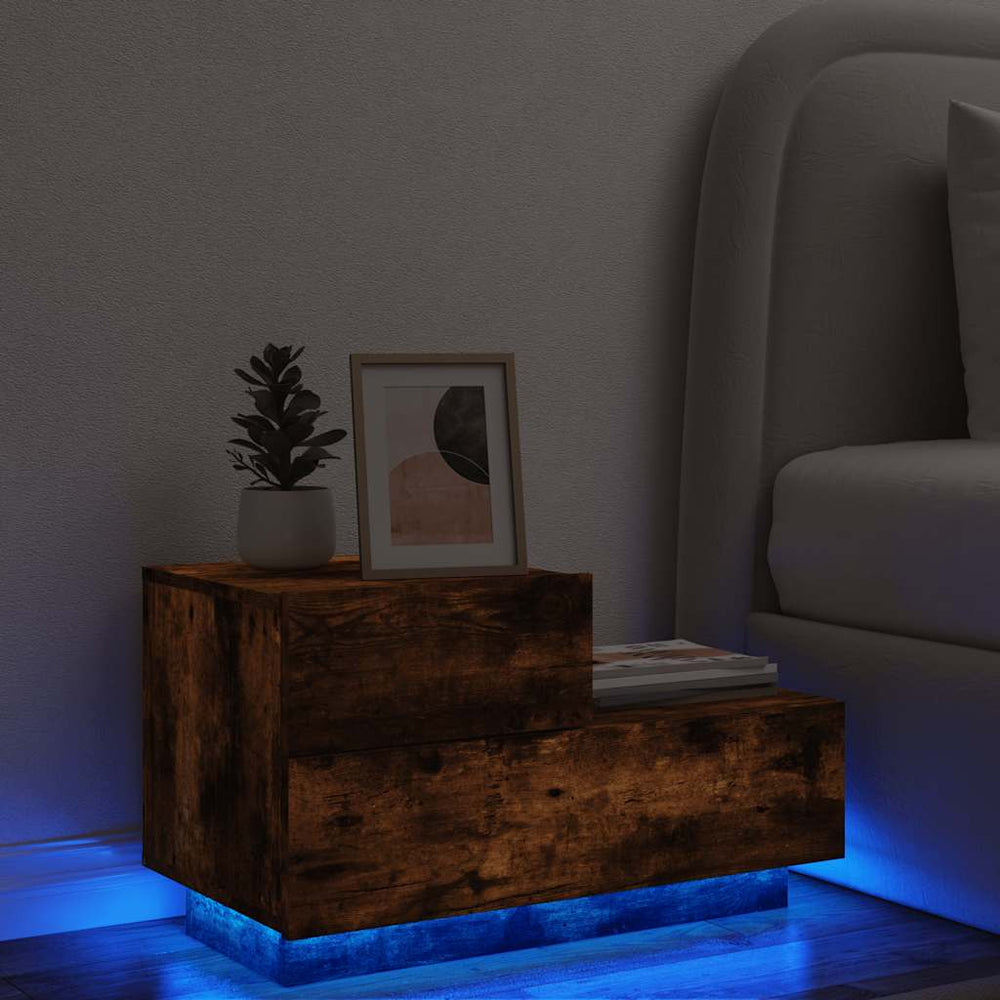 Nachttisch mit LED-Leuchten Räuchereiche 70 cm