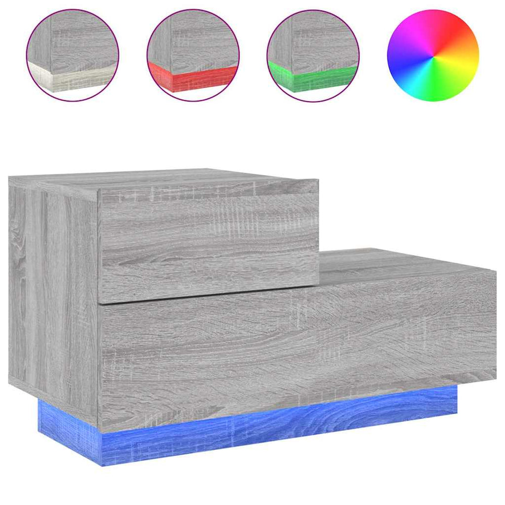 vidaXL Nightstand with LED Lights Gray Sonoma 70x36x40.5 cm
