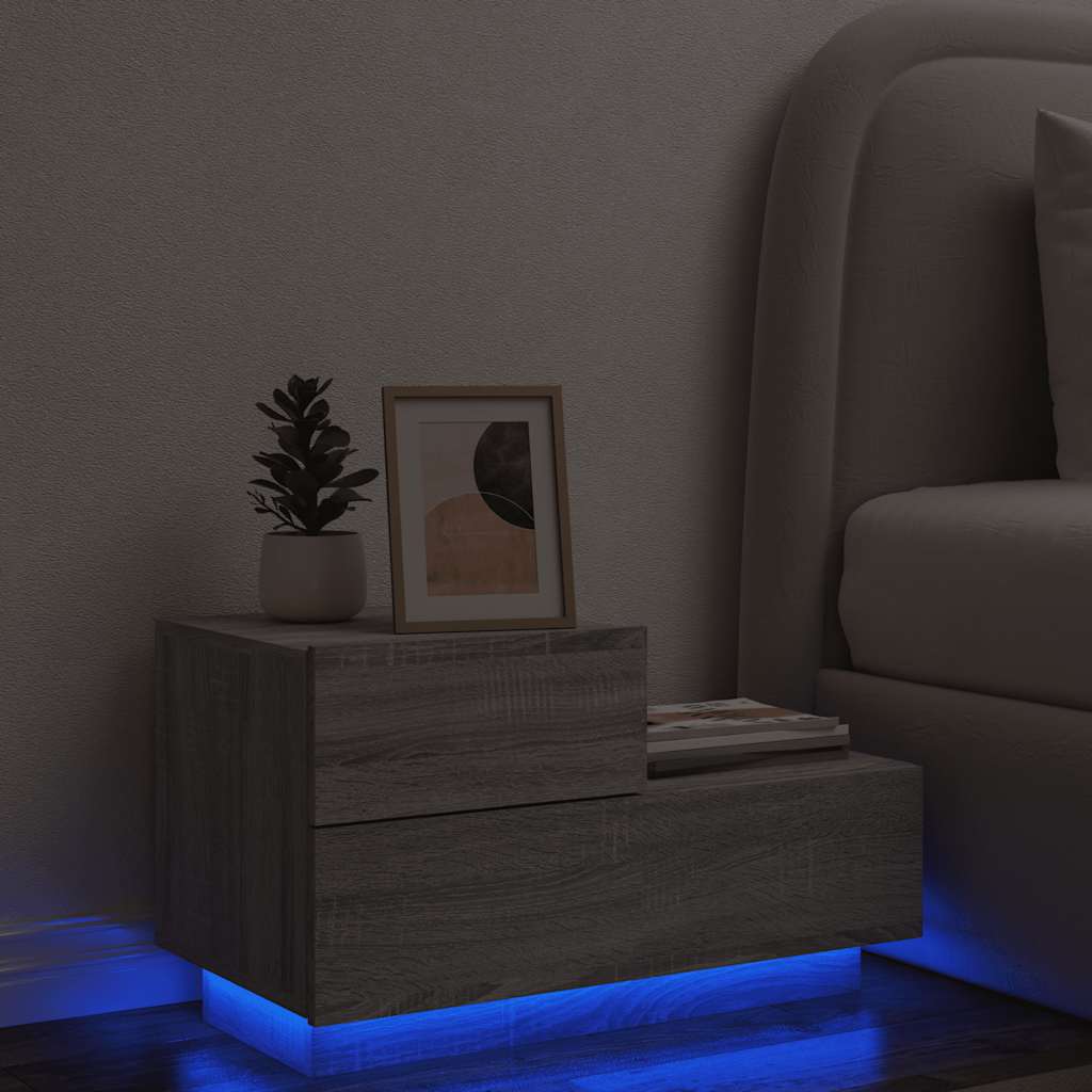 Nachttisch mit LED Grau Sonoma 70x36x40,5 cm