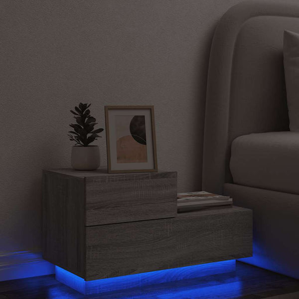 Nachttisch mit LED Grau Sonoma 70x36x40,5 cm