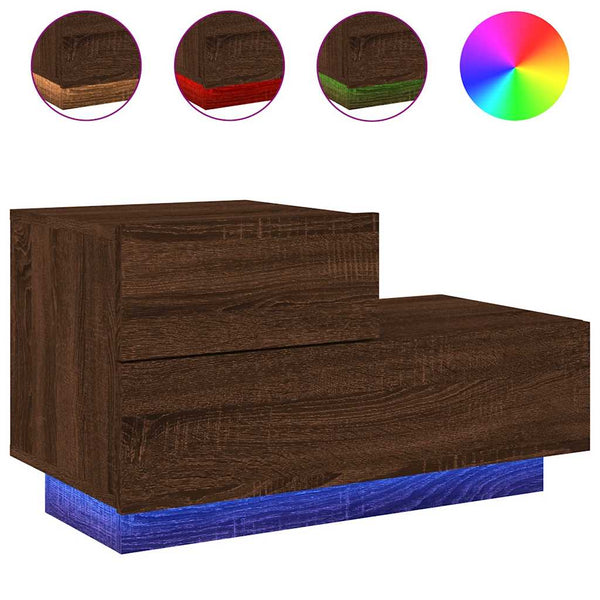 Nachttisch mit LED Braun Eichen-Optik