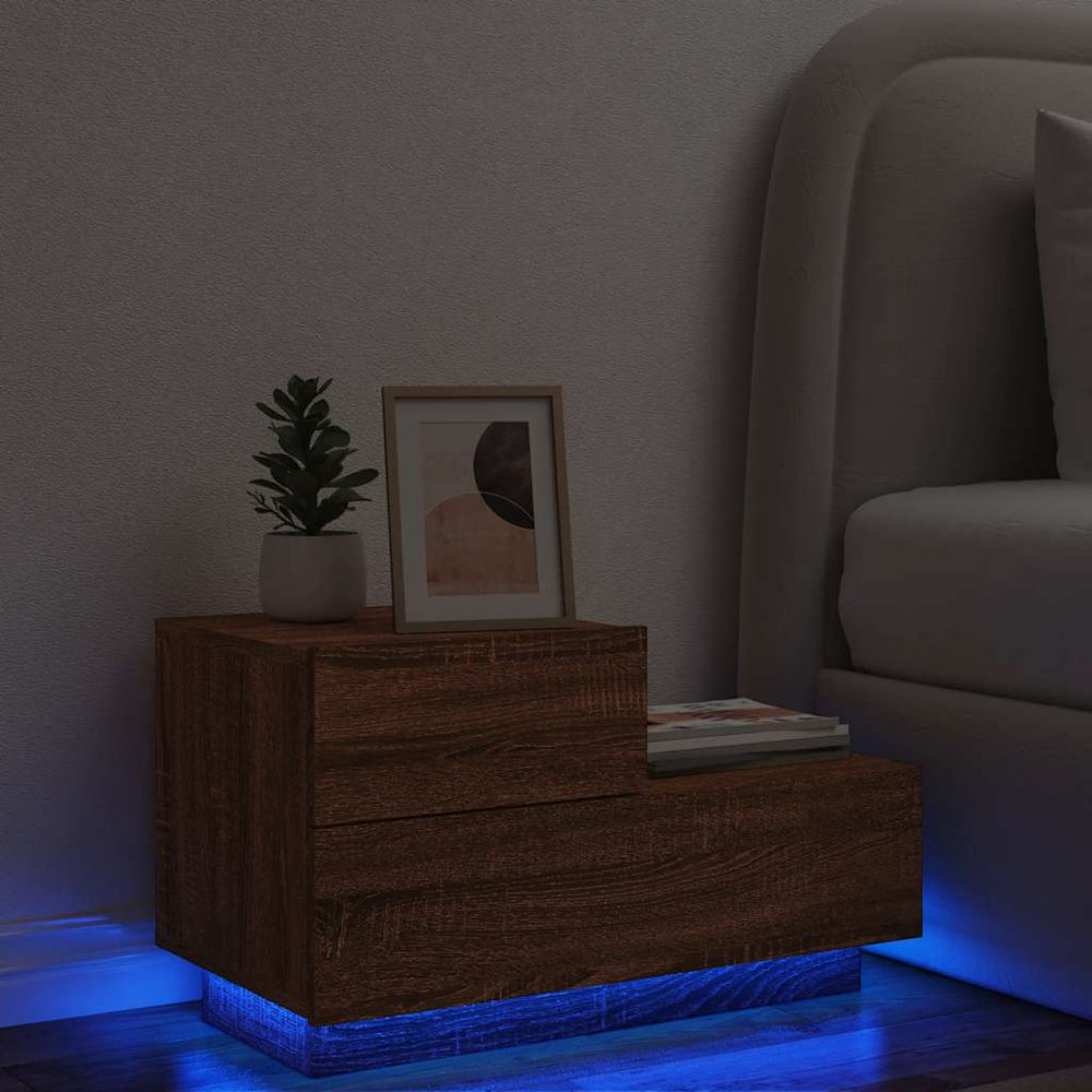 vidaXL Nightstand with LED Lights Brown Oak Look 70x36x40.5 cm