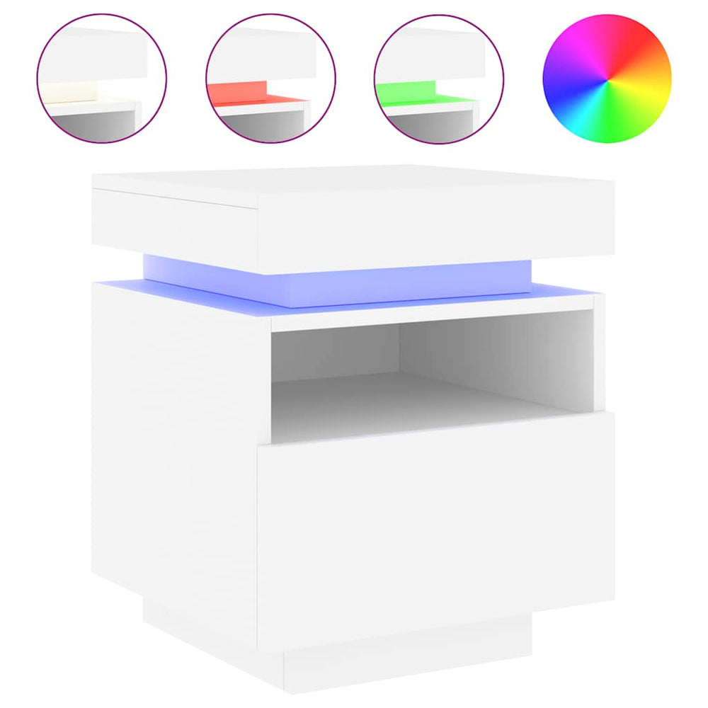 vidaXL Nightstand with LED Lights White 40x39x48.5 cm