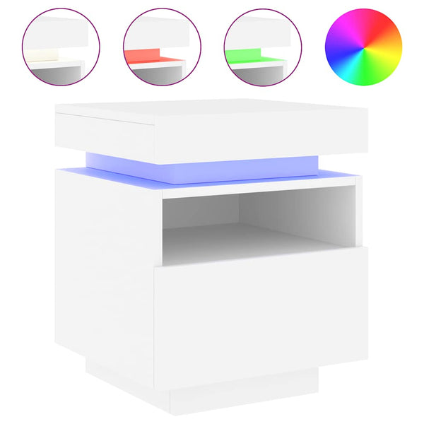 Nachttisch Weiß mit LED-Leuchten