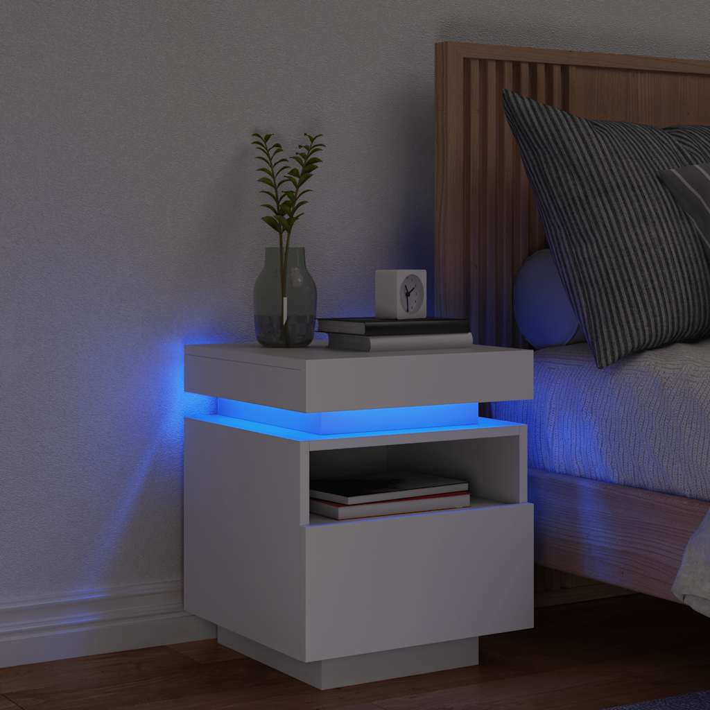 Nachttisch Weiß mit LED-Leuchten