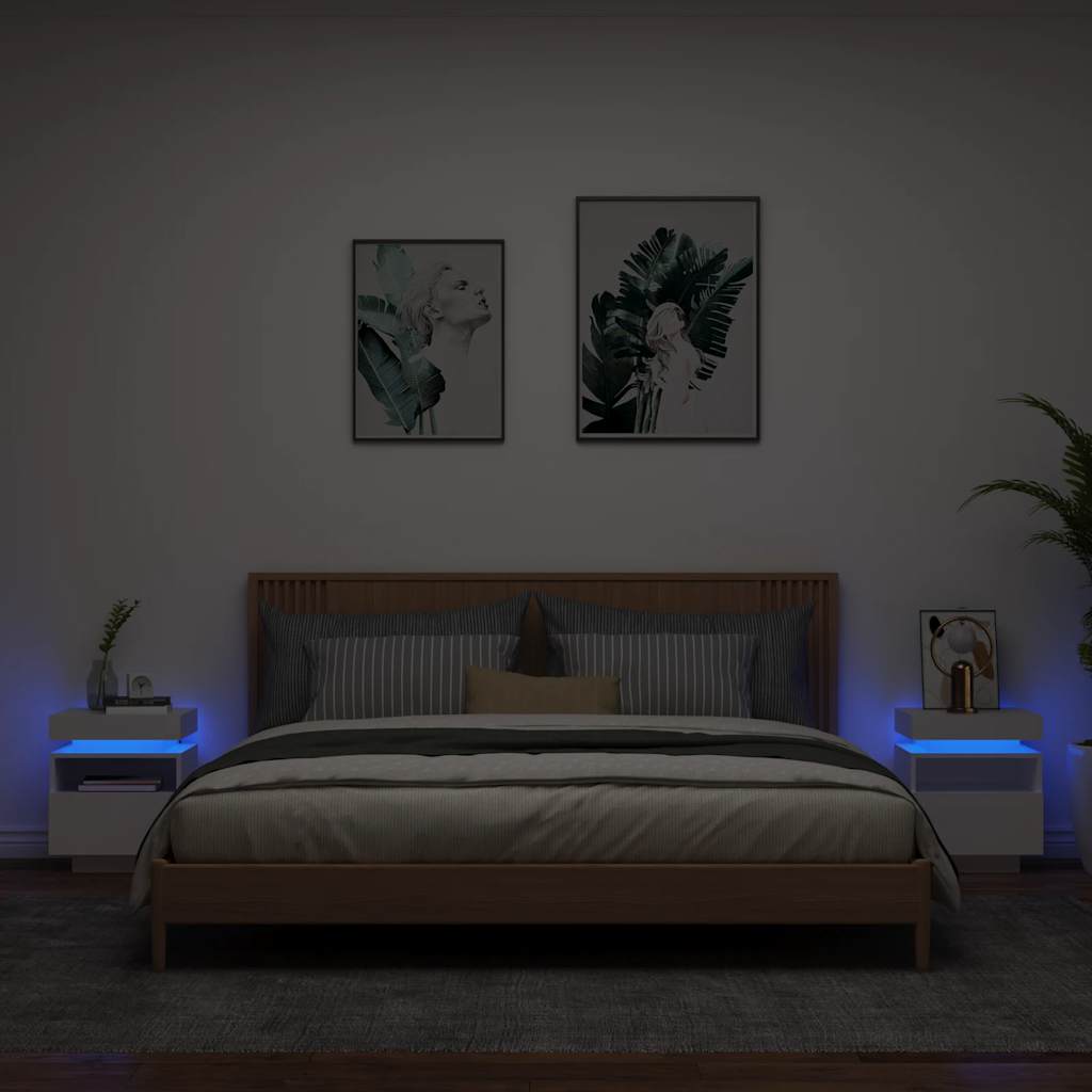 Nachttische mit LED Weiß 2er-Set