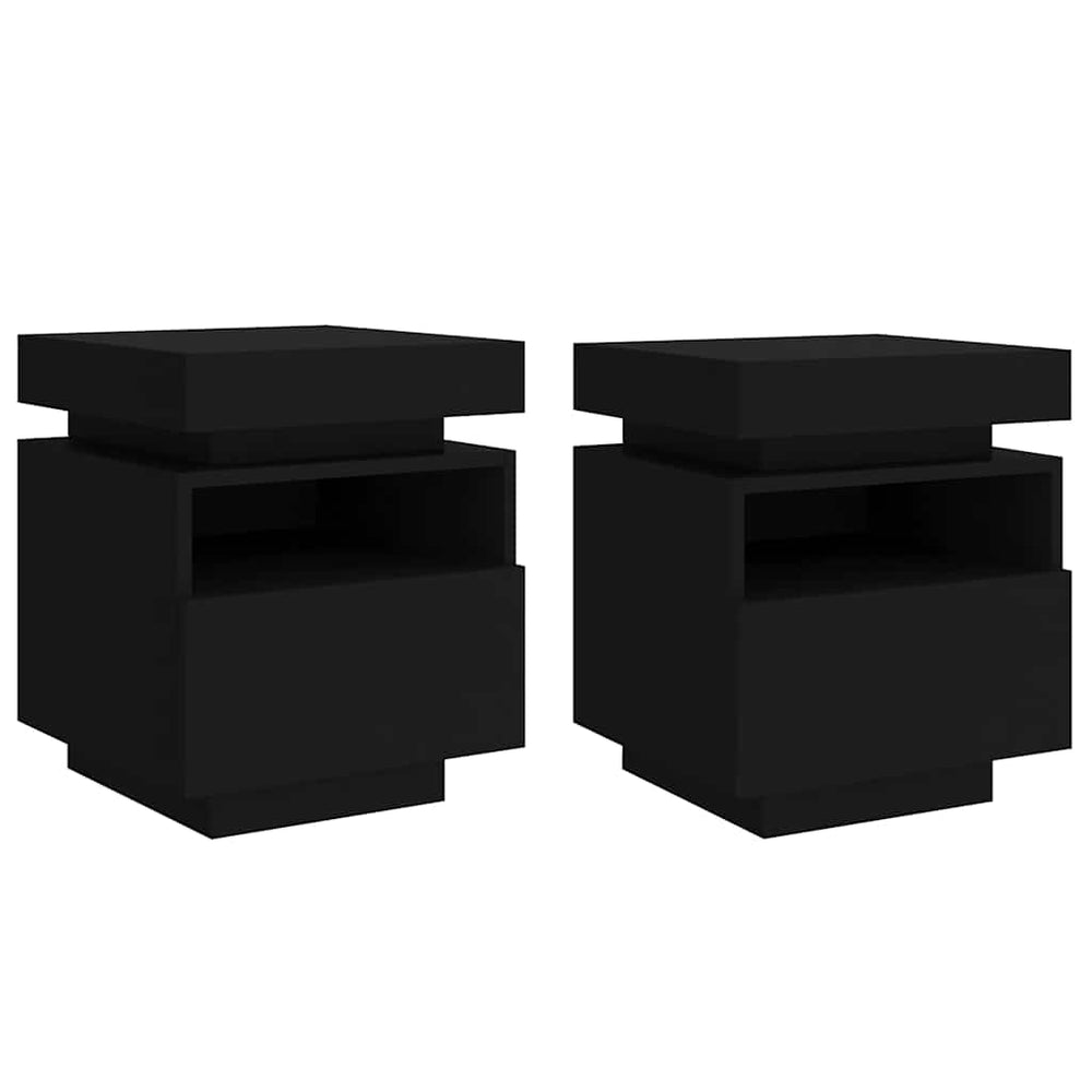 vidaXL Nightstands with LED Lights 2 pcs Black 40x39x48.5 cm