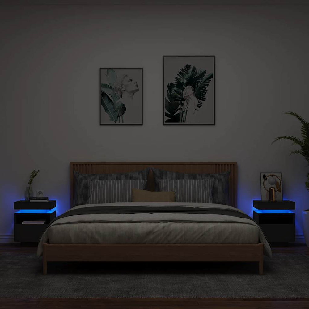 vidaXL Nightstands with LED Lights 2 pcs Black 40x39x48.5 cm