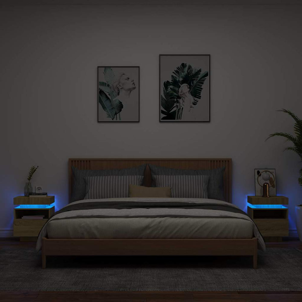 Nachttische mit LED Sonoma Eiche 2er Set
