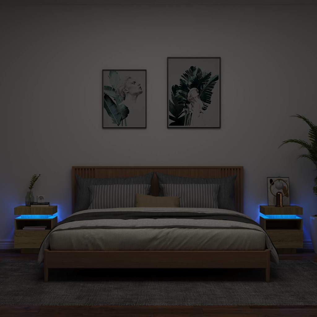 Nachttische mit LED Sonoma Eiche 2er Set