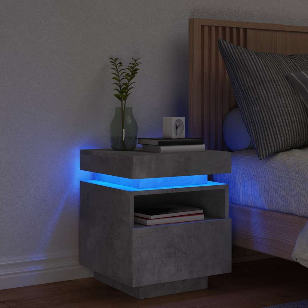 Nachttisch Betongrau mit LED-Leuchten