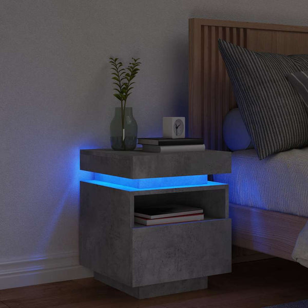 Nachttisch Betongrau mit LED-Leuchten