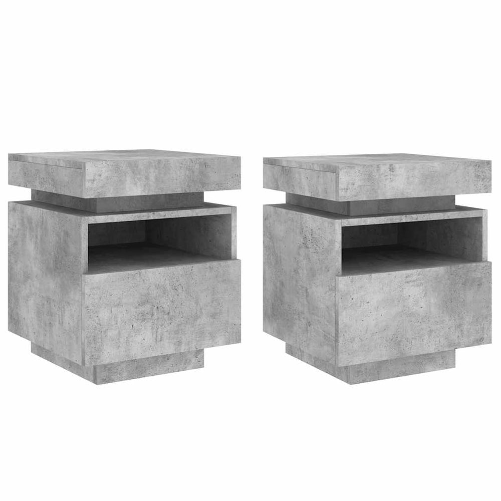 vidaXL Nightstands with LED Lights 2 pcs Concrete Grey 40x39x48.5 cm