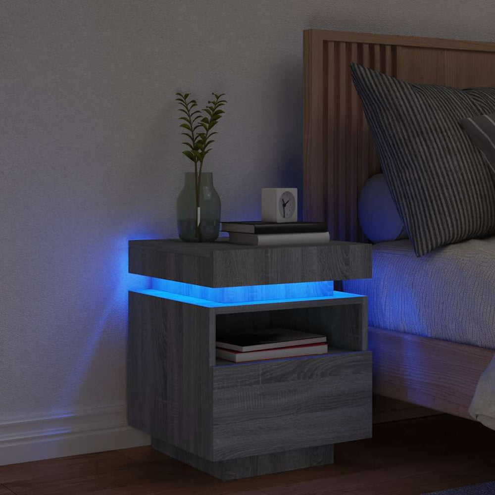 Nachttisch mit LED Grau Sonoma 40x39x48,5 cm