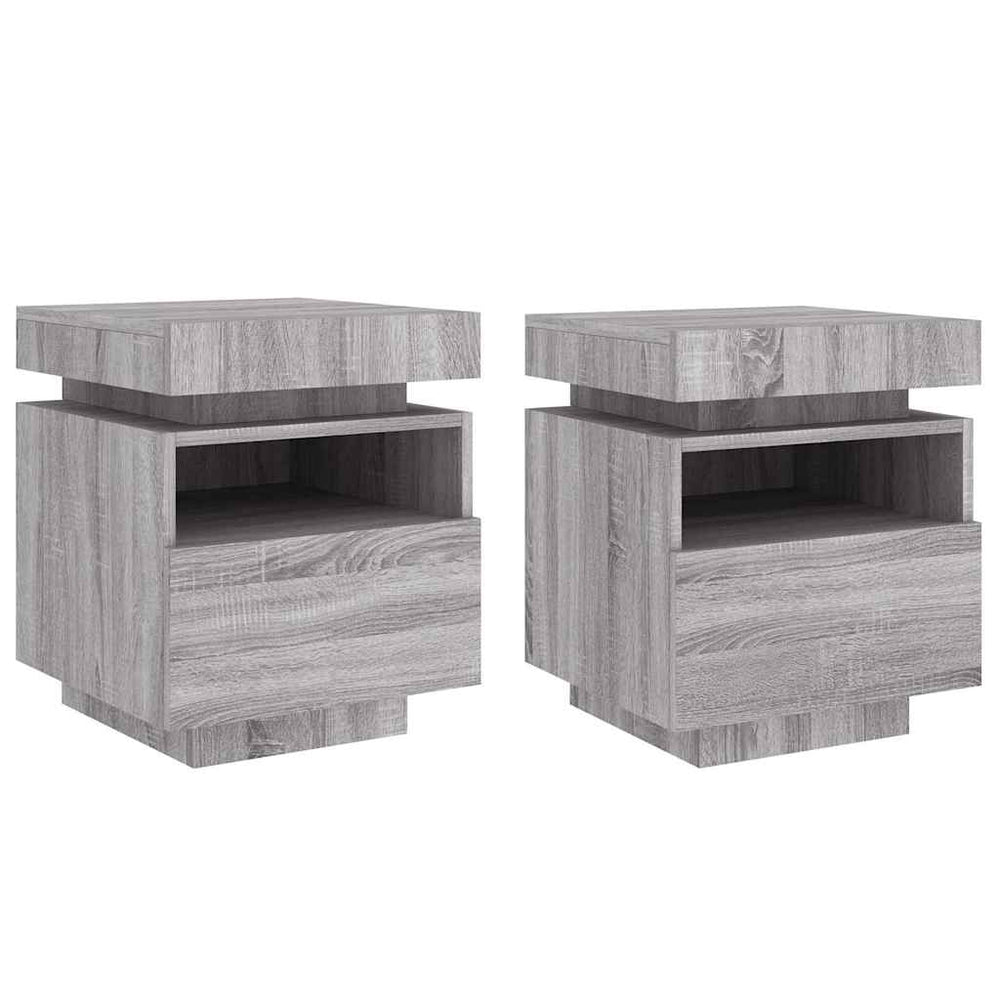 Nachttische mit LED Grau Sonoma 2er Set