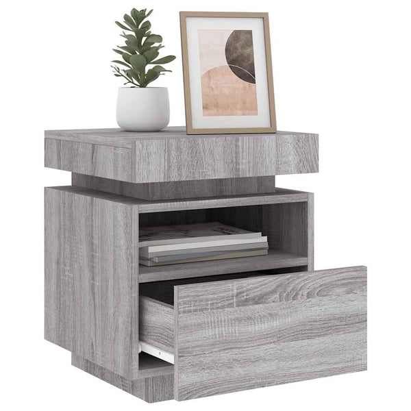 Nachttische mit LED Grau Sonoma 2er Set