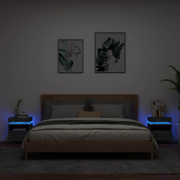 Nachttische mit LED Grau Sonoma 2er Set