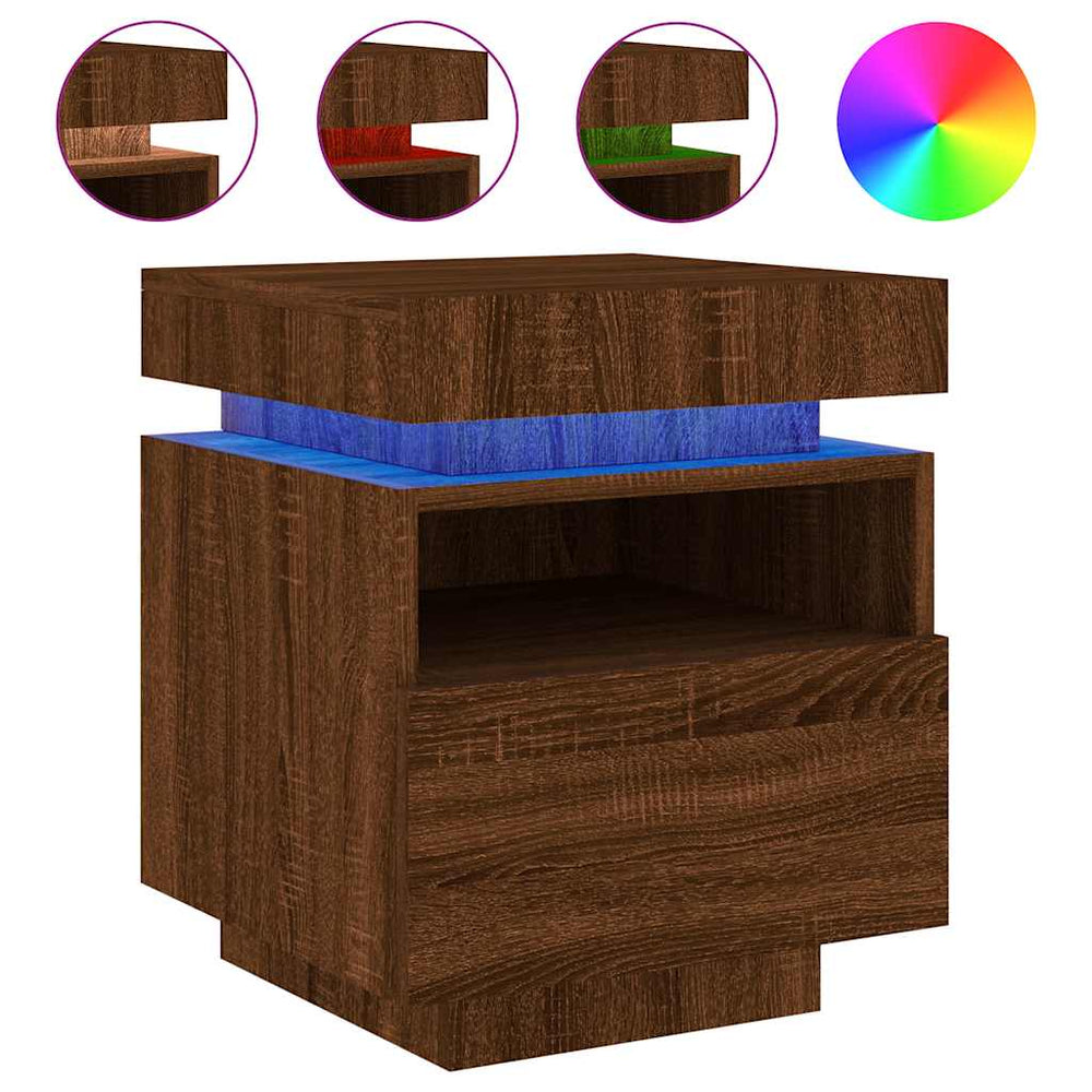 vidaXL Bedside Cabinet with LED Lights Brown Oak Look 40x39x48.5 cm