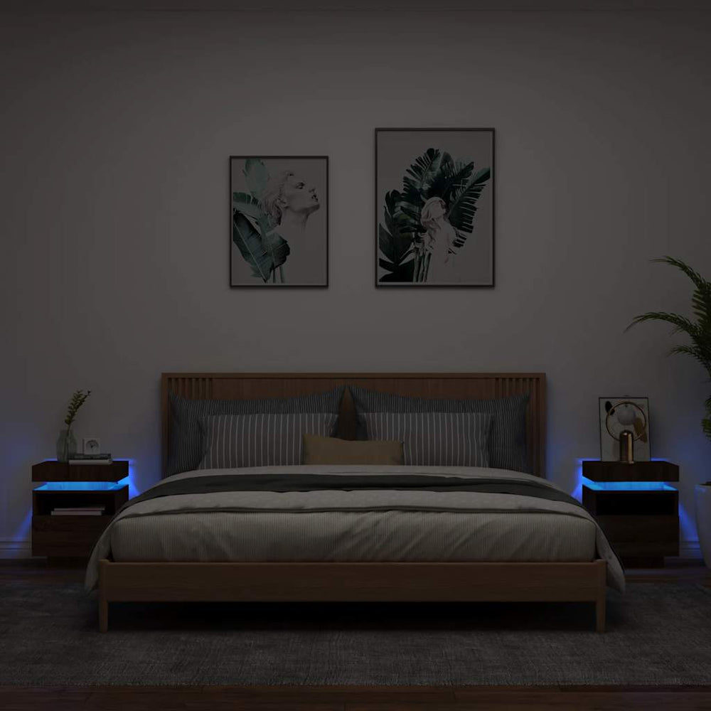 vidaXL Bedside Cabinets with LED Lights 2 pcs Brown Oak 40x39x48.5 cm