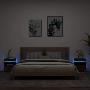 Nachttische mit LED Braun Eiche 2er-Set