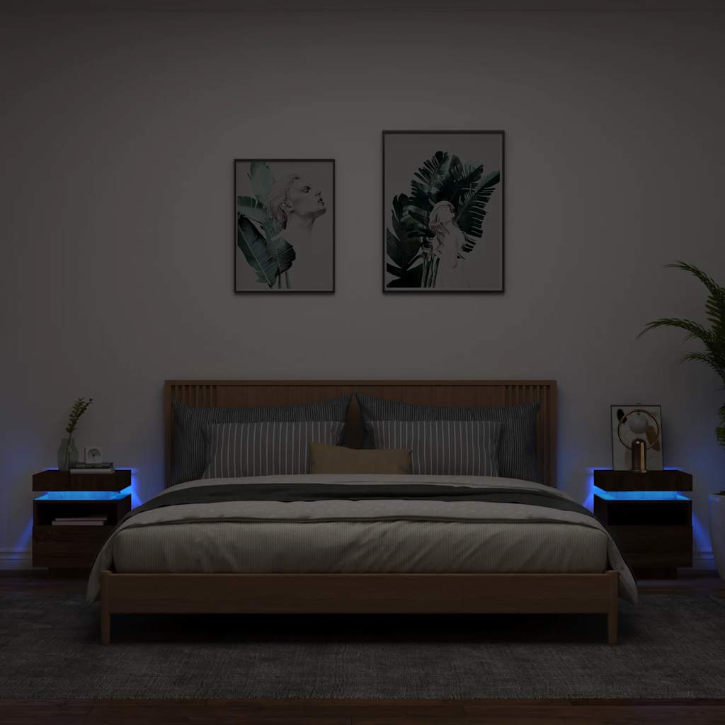 Nachttische mit LED Braun Eiche 2er-Set