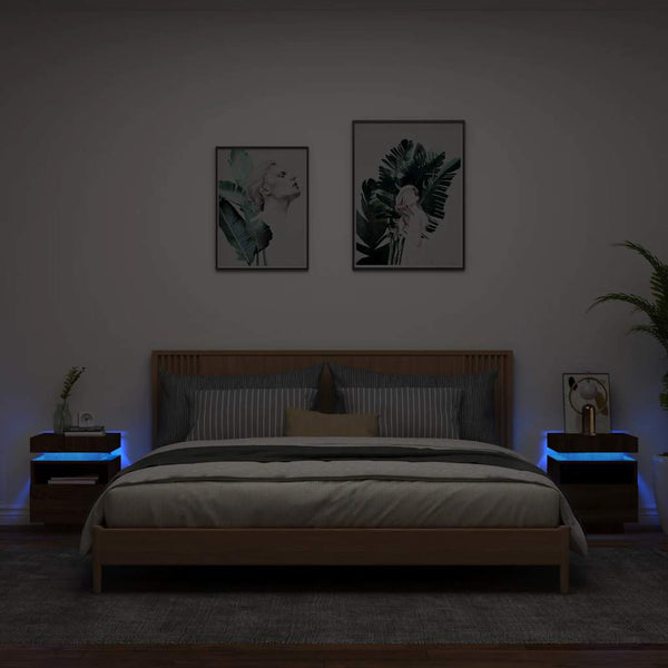 Nachttische mit LED Braun Eiche 2er-Set