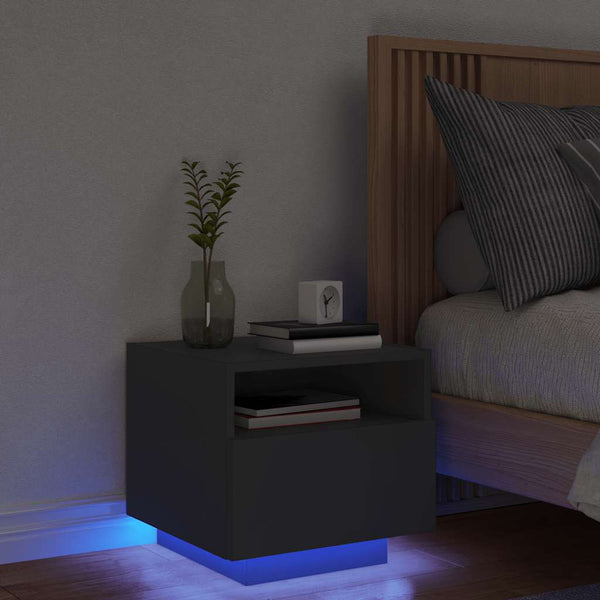 Nachttisch Schwarz mit LED-Leuchten 40x39x37 cm