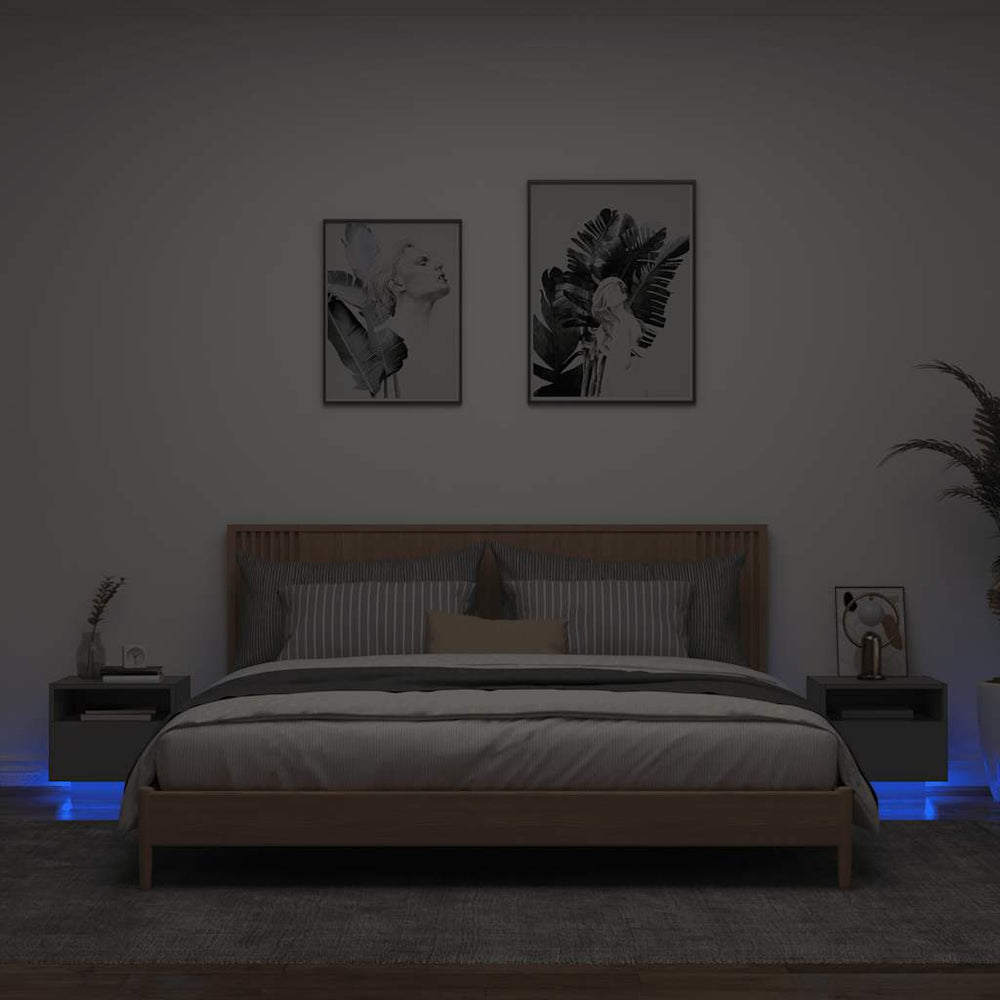 vidaXL Nightstands with LED Lights 2 pcs Black 40x39x37 cm
