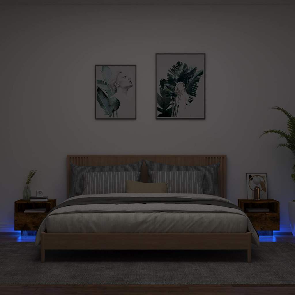 Nachttische mit LED-Leuchten, 2er Set