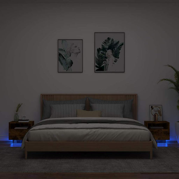 Nachttische mit LED-Leuchten, 2er Set